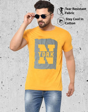 Cotton Blend Printed Half Sleeves Mens Round Neck T-Shirt